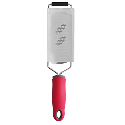 Stainless Steel Cheese Grater Multifucntional Lemon Chocolate Zester with Non Slip Handle Red Color 12.1x2.6in (Fine tooth planer)