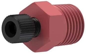 Idex Threaded Adapter with Fitting, Red PEEK, 1/16 (in) ID, 1/4-28 Flat Bottom (F) to 1/4 (in) NPT(M)