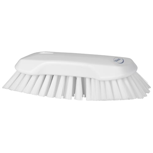 Image of Vikan 38945 Extra Large Hand Brush, Multifunctional, Slip-Resistant Cleaning Tool, Extra Stiff Polypropylene & Polyester Bristle, 9.1 inch, White