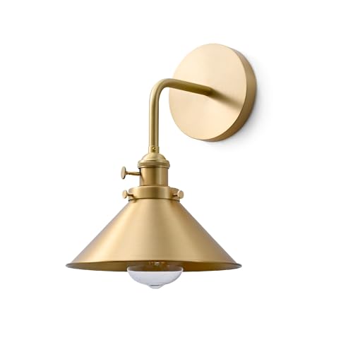 Image of Brass Wall Sconce Mid Century Brass Cone Sconce Light, Ideal for Kitchen, Bathroom, Living Room, Bedside, Hallway (Bulb Included)