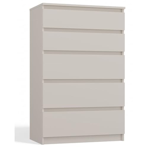 Cassettiera 109.5 x 70 x 40 cm - Cinque cassetti spaziosi - Frontale senza maniglie - Robusto truciolato laminato 16 mm - Design - Ideale per camera da letto cashmere