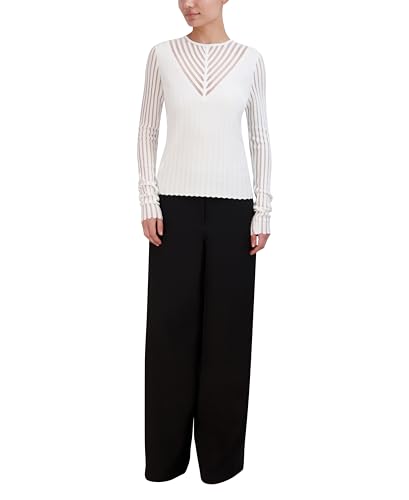 Image of BCBGMAXAZRIA Women's Pullover Crew Neck Sheer Stripe Plunge V Sweater Top