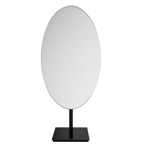 Nicesail Espejo cosmético de bronce negro espejo de maquillaje de pie lujo espejo unilateral estilo italiano vintage elegante espejo de mesa ovalado rotación 360°, 18 x 30 cm