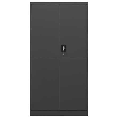 Gecheer-Armario-de-Taquilla-con-2-Puertas-y-4-Estantes-Armario-Multifuncion-Organizador-de-Almacenamiento-de-Acero-Gris-Antracita-90x40x180-cm