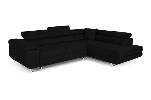 Ecksofa mit Schlaffunktion PASTI L-Form, Sofa Couch mit Bettkasten, 3-Sitzer Eckcouch, Schlafsofa für Wohnzimmer, Big Sofa Couch mit Schlaffunktion (Bouclé Schwarz, Ottomane Rechts) Ecksofa mit Schlaffunktion PASTI L-Form, Sofa Couch mit Bettkasten, 3-Sitzer Eckcouch, Schlafsofa für Wohnzimmer, Big Sofa Couch mit Schlaffunktion (Bouclé Schwarz, Ottomane Rechts)