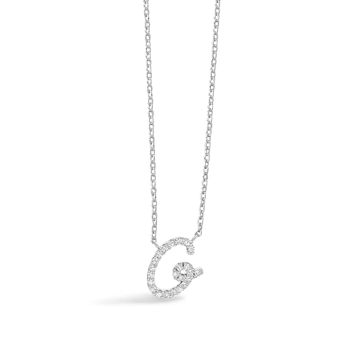 14K White Gold Diamond Accent "G" Initial Script Style Pendant Necklace