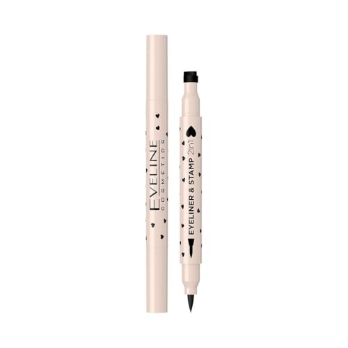 Eveline Cosmetics Eyeliner Bifunzionale con Timbro - Formula Vegana, Lunga Durata e Resistente all'Acqua per un Trucco Creativo