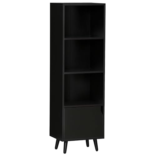 HOMCOM Estantería para Libros con 3 Estantes Abiertos y Cajón Librería Moderno para Almacenamiento Juguetes CDs Plantas 40x30x129,5 cm Negro
