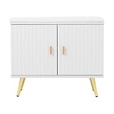 CHFUNE Banco con espacio de almacenamiento, blanco+dorado