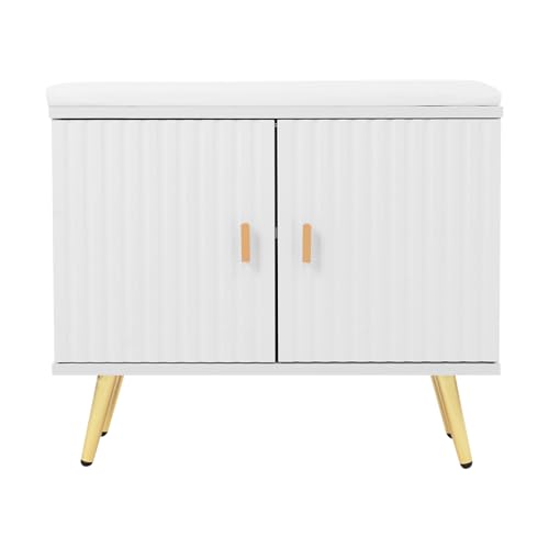 Zapatero con banco, zapatero con espacio de almacenamiento y cojín acolchado, baúl para zapatos, banco con espacio de almacenamiento para pasillo, entrada y salón, 60 x 30 x 50 cm (blanco)
