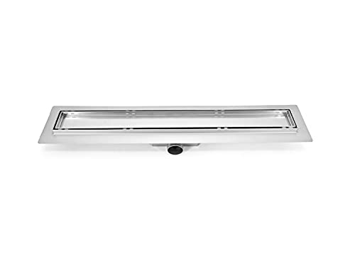 Hux Home Duschrinne befliesbar 90 cm Edelstahl Bodenablauf Komplettset, Siphon Geruchsstop und Haarsieb 50 cm - 120 cm Ablaufrinne Cover
