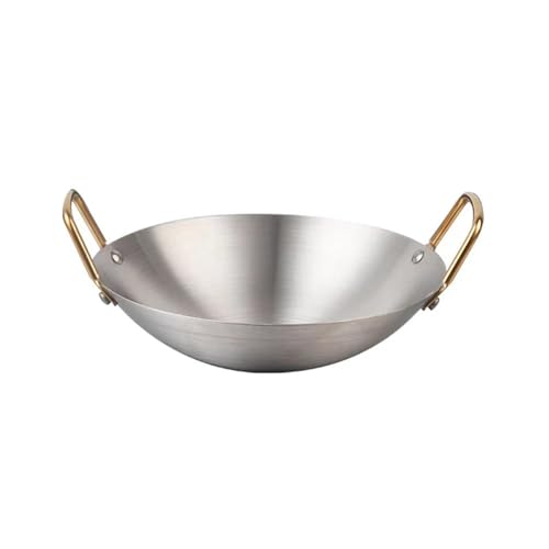Ailan Rostbeständige Wokpfanne mit Doppelgriff, antihaftbeschichtet, aus verdicktem Edelstahl, für verschiedene Zubereitungsmethoden, für Zuhause und Gastronomie, unbeschichtete Griffe, Silber, 26cm