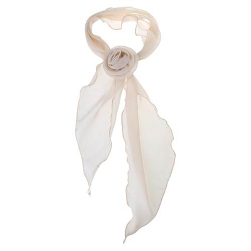 Rose Flower Silk Scarf for Women Style Necktie Decorative Neck Scarf Elegant Handtied Neck Scarf Triangle Scarves.Off White