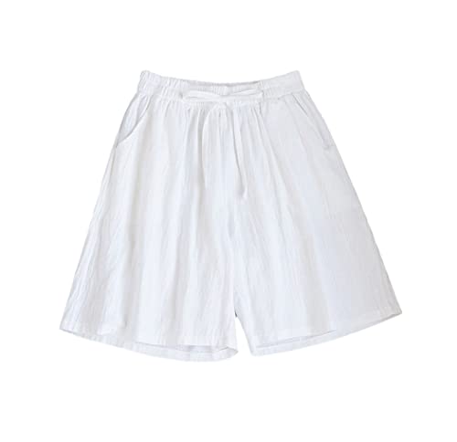 Short en coton et lin blanc à taille haute galbante pour femme M