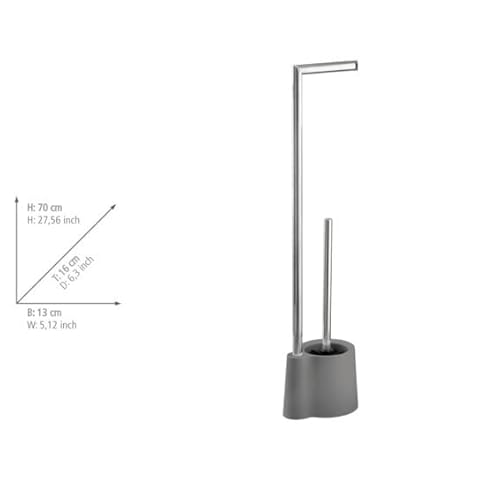 WENKO Stand WC-Garnitur Mod. Avola, freistehend, mit offenem WC-Bürstenhalter und Toilettenpapier-Halterung, aus rostfreiem Edelstahl und stabilen Kunststoffelementen, 13 x 70 x 16 cm, Grau