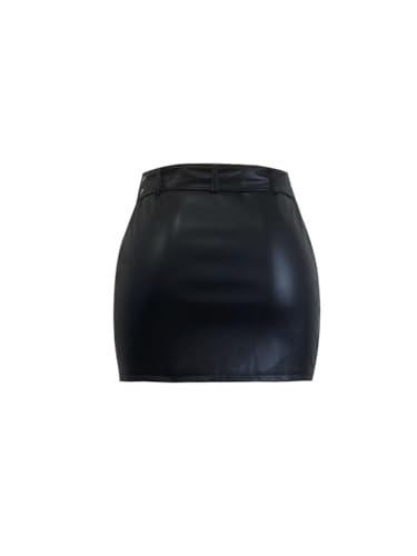 Women's Side Slit Faux Leather Mini Skirt with Belt4