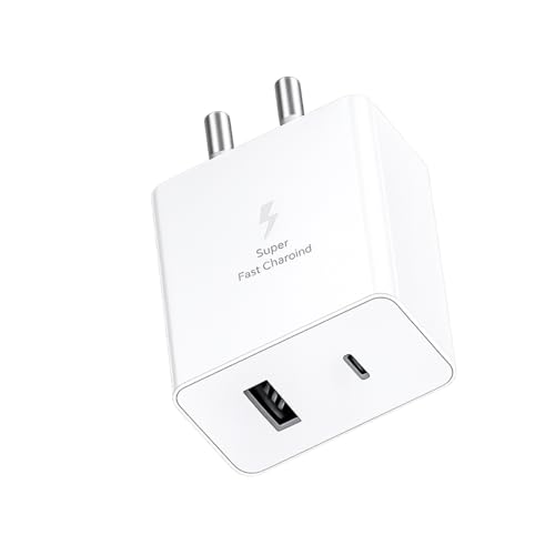 Image of Umake 65W Fast Charger Adapter, USB-C PD & USB-A Dual Port, BIS Certified Super Fast Charging Wall Charger for Samsung Galaxy S24 Ultra /S23, iPhone 15 /14 /13, MacBook Air, iPad, OnePlus - White