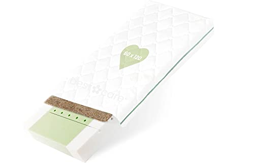 BestCare Premium Natural Colchon Cuna 60 x 120 x 12cm, y niños Hecho de Fibra Vegetal sin Olor a químicos, Colchón para bebés Espuma sin látex 2 Lados (bebé/niño) Funda Lavable de Aloe Vera