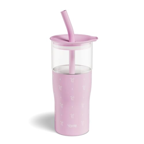 Image of YOME 20oz Elegant Bow Pink Insulated Glass Tumbler with Lid & Straw for Women Gift | Stainless Steel Iced Coffee Cup | Keep Drinks Cold |Cupholder Friendly |Ideal for Iced Coffee, Smoothies & Boba