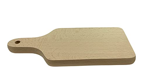 EFO Schneidebrett mit Haltegriff 22x9,5x1,5 cm | Küchenbrett aus Buchenholz für vielseitiges Schneiden und Servieren | Servierbrett rustikal für Käse, Brot, Snacks | Holzschneidebrett groß für Küche
