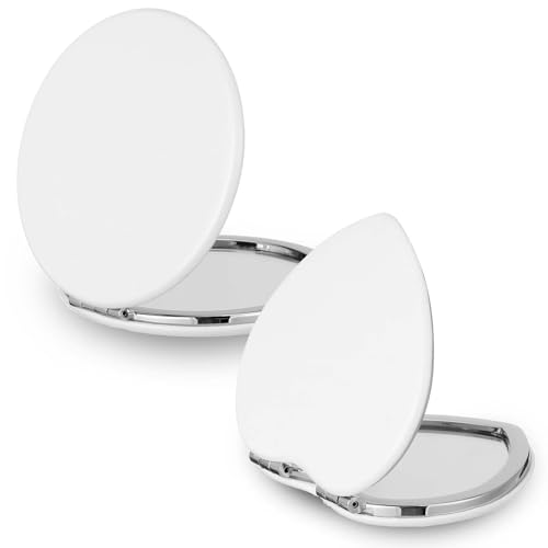 Ymapinc Pocket Mirrors for Women，2pack 1x 2x Small Hand Mirror Compact Double Sided Makeup Mirror Fits into Handbag Purse Pu Leather Double Sided Trave Women Small Purse (White, 2.9inch)