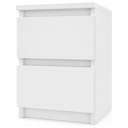 intar Stolik Nocny Biały 30 cm z 2 Szufladami - Szafka do Sypialni