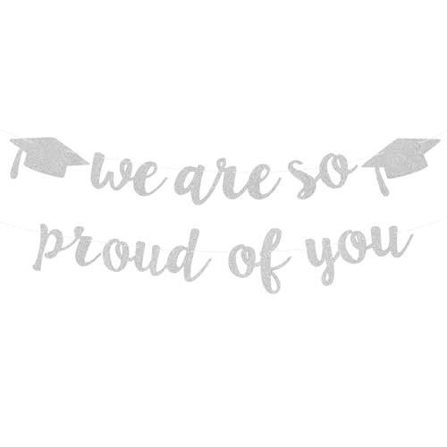 2026 Graduation Decorations Pre-Strung Blingbling We Are So Proud of You Banner Glitter Graduation Garland for Class of 2026 High School College Grad Party (Silver)