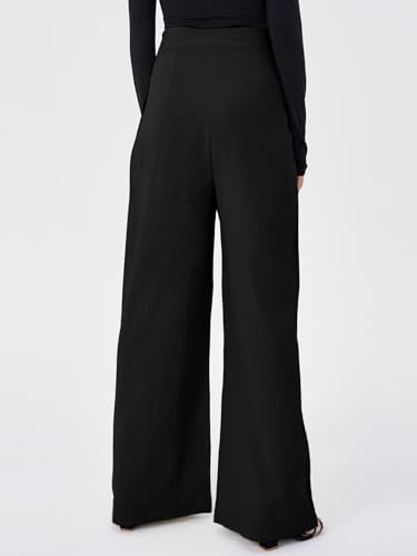 Women's Casual High Waist Wide Leg Pleated Pants Tie Waist Trousers2