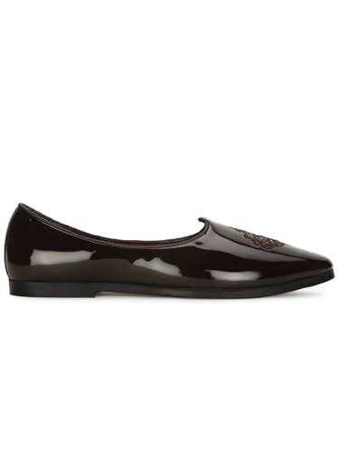 Image of Bata Jalsa Patent Men Slip-On Mojari Moccasin Slipper in Brown, 7 UK