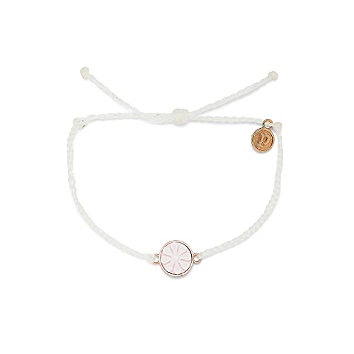 Pura Vida Silver or Rose Gold-Plated Cameo Flower Bracelet - Adjustable Band, Coated Brand Charm