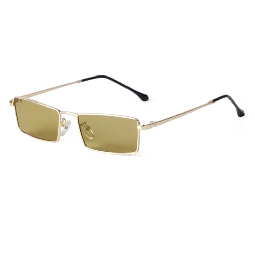Image of Small Y2K Narrow Rectangle Sunglasses for Women Men | Trendy Raves,80s 90s Retro,Lightweight,Thin Metal Frame,UV400 Protection,Fashion Glasses for Festival Travel Driving