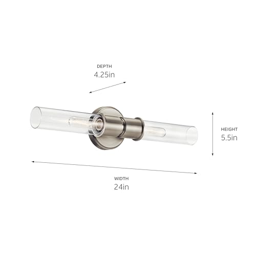 Image of Kichler Aviv 2-Light Wall Sconce, Modern Light with Clear Glass in Brushed Nickel, for Bedroom, Laundry Room, Kitchen or Hallway (24 inch x 5.5 inch), 52654NI