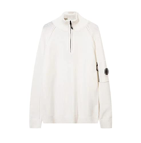 Pull en laine blanc homme XL col montant demi-zip idéal pour les sorties d'hiver