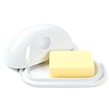Butter dish, Ceramic Small Butter Dish with Lid, 2025 NEW Original Design Mini Butter Crock Keeper with Handle, Mini Butter Container Cover and Water Sealing 2 Ways Sealing White