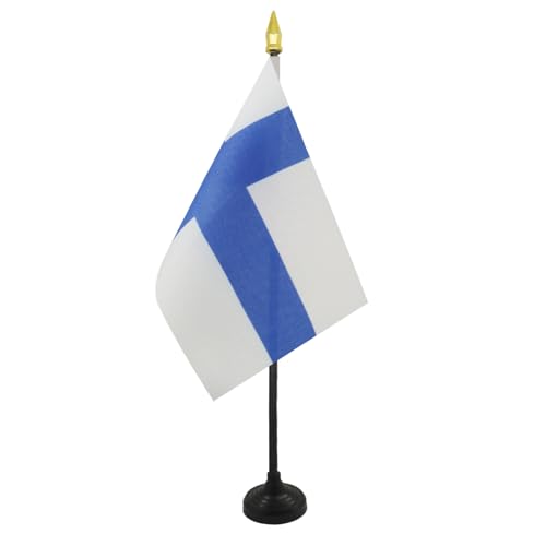 AZ FLAG - Tischflagge Finnland - 15x10 cm Goldene Splitze - Finnische Tischfahne 10 x 15 Cm - Flaggen
