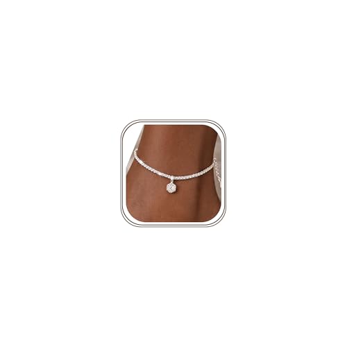 Maynor Geburtsstein Fußkettchen für Damen 925 Sterling Silber Fußkette Zirkonia Anhänger in 12 Farben Personalisiert Wasserfest Mode Schmuck Fussketten Geschenk für Frauen & Mädchen