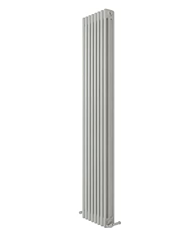 Image of iBathUK Regency Wall-Mounted Vertical 3 Column Radiator, Steel Cast Iron Style High Thermal Output Hydronic Central Heating, Traditional Designer Radiator in Gloss White, 1800 × 380mm