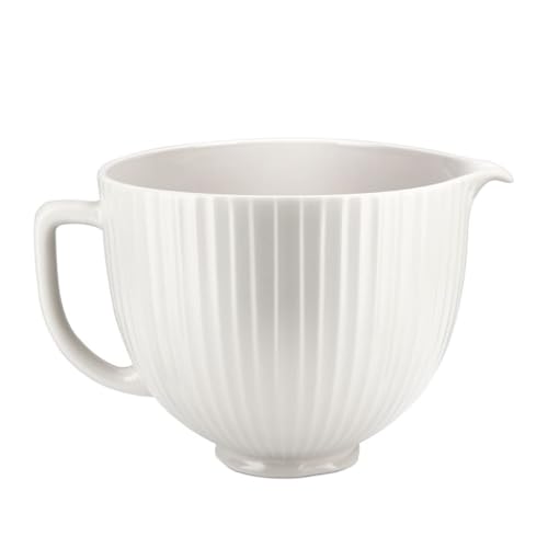 KitchenAid 5KSM2CB5PCC 4.7L Ceramic Mixing Bowl - Classic Column Ribbed Design, Fits Tilt-Head Stand Mixers, White/Pebbled