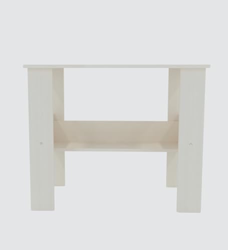 Image of Modern Compact Study Desk with Storage Shelf, White, Space-Saving Home Office Table, 90x50x74 cm
