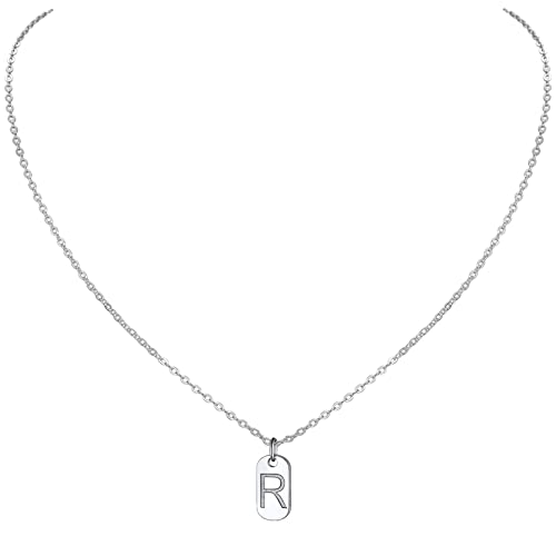 PROSILVER 925 Sterling Silver Small Initial Necklaces for Women, Personalized Dainty Letter Necklace A-Z, Elegant Silver/Cool Black, 16"-18" Adjustable, Come with Box 03 Initial Tag Necklace
