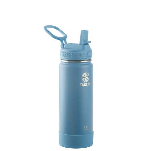 Image of Takeya 18 oz Actives Stainless Steel Water Bottle with Straw Lid - Leakproof, Double-Wall Insulated, Keeps Drinks Cold 24 hrs /Hot 12 hrs, BPA-Free, Powder-Coated, Gym & Travel, Bluestone