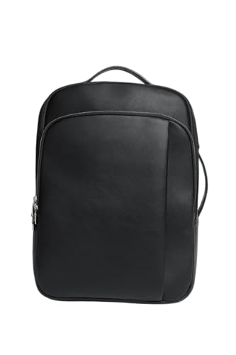 Image of SNITCH Black VeganLeather Backpack, Minimalist Style, Zippered Compartments, Top Handle