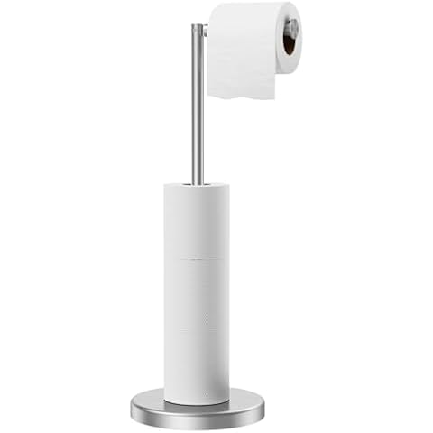 FORIOUS Toilet Paper Holder Stand with Storage, Free Standing Toilet Paper Stand, SUS 304 Stainless Steel Toilet Tissue Holder Stand Dispenser Storages 4 Reserve Rolls for Bathroom, Brushed Nickel Cover