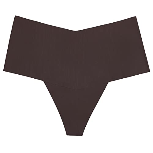 Generisch Tanga de seda de hielo sin costuras para mujer, algodón, cintura media, tanga grande, marrón, S