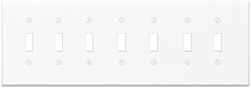 7-Gang White Metal 7 Toggle Switch Wall Plate Cover - 4.5" x 13.625", Standard Size 7 Toggle Switch, Face Plate for Electrical Boxes Switches & Smart Devices, Heavy Duty Metal, Matching Screws