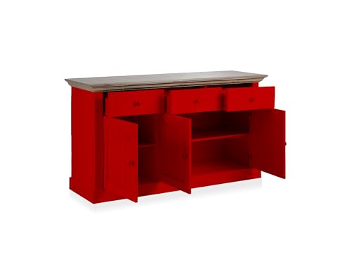 Image of APRODZ Solid Wood Alegre Sideboard Storage Cabinet for Living Room | Deep Red