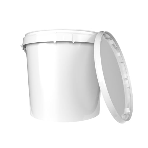 Eimer mit Deckel 20l Weiß Rund | Kunststoff Eimer Lebensmittelecht luftdicht und stabil | Leer Eimer mit ergonomischem Griff und Deckel für Lebensmittel Chemie Waschpulver Klebstoffe geeignet