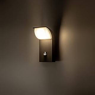 FLORNIA Grey Outdoor Light Outside LED Wall Light with Motion Sensor Outdoor Wall Lighting Mains Powered PIR External Garden Weatherproof Aluminum Lamp (870LM 7W 3000K IP44)