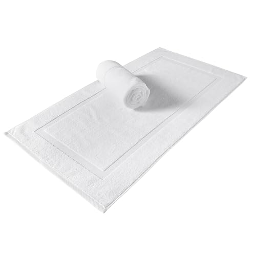 SALBAKOS 100% Turkish Cotton Bath Mat Set 2-Piece - 20x34 inch, Premium Quality Hotel & Spa Collection, Soft, Absorbent, Long Lasting, Durable Bathroom Rugs | Made in Turkey (White, 2 Bath Mats)