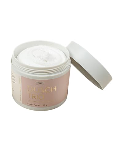 lénell Naturkosmetik, Sweet Angel mit Kokosöl Dusch Trio, 3in1 Waschen - Peelen - Pflegen, Duschpeeling, 250g Dusch Mousse, Vegan & Mikroplastikfrei, Schaumiges Vergnügen, Verwöhnprogramm